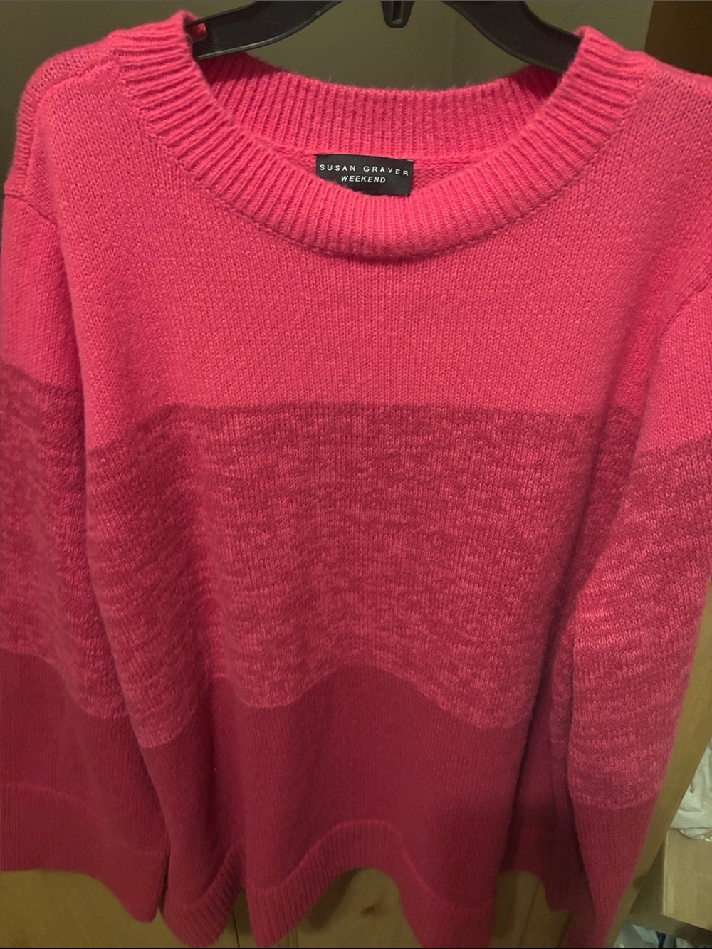 Susan Graver Pink Tone-Block Crewneck Sweater